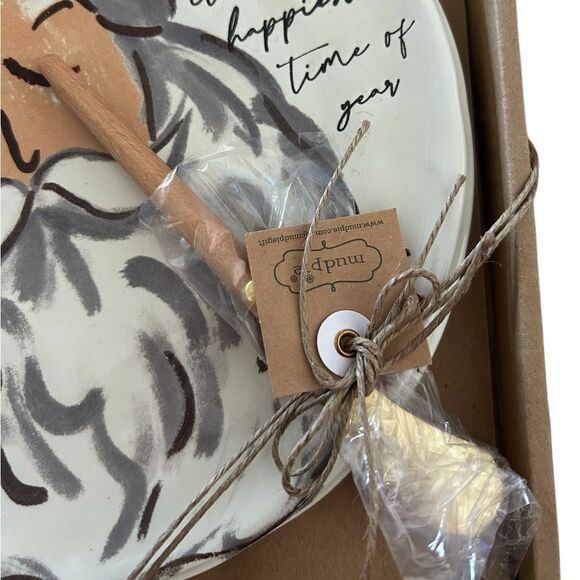NEW Mud Santa Tartan Cheese / Cookie Plate & Spreader Set - Picture 4 of 5